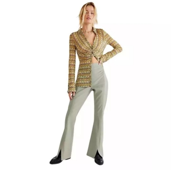 We the Free People Real Deal Vegan Leather Flare Split Hem High Rise Pant 26